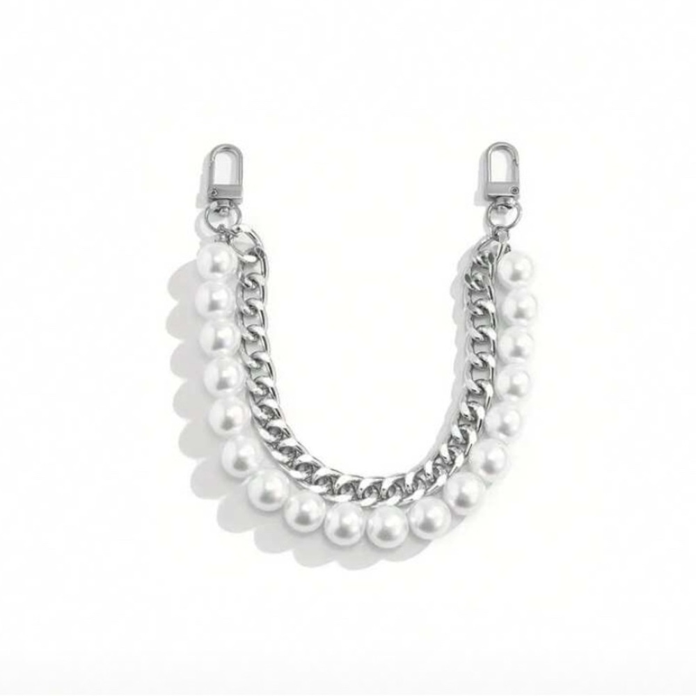 Elegant Silver and White Pearl bag accessory